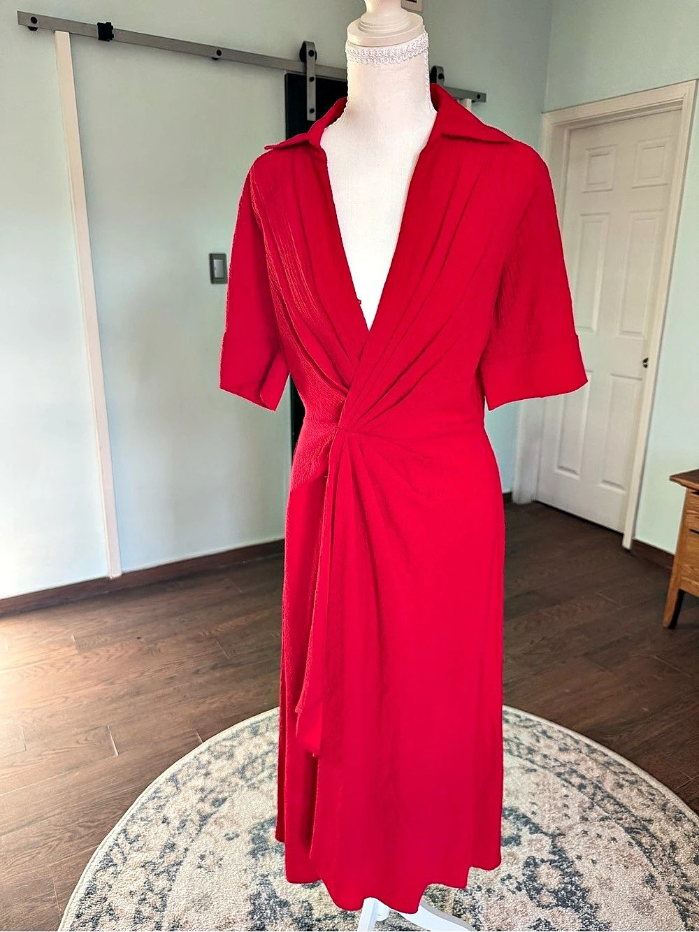 Calvin Klein Extra Button Midi Dress in Red Size 6